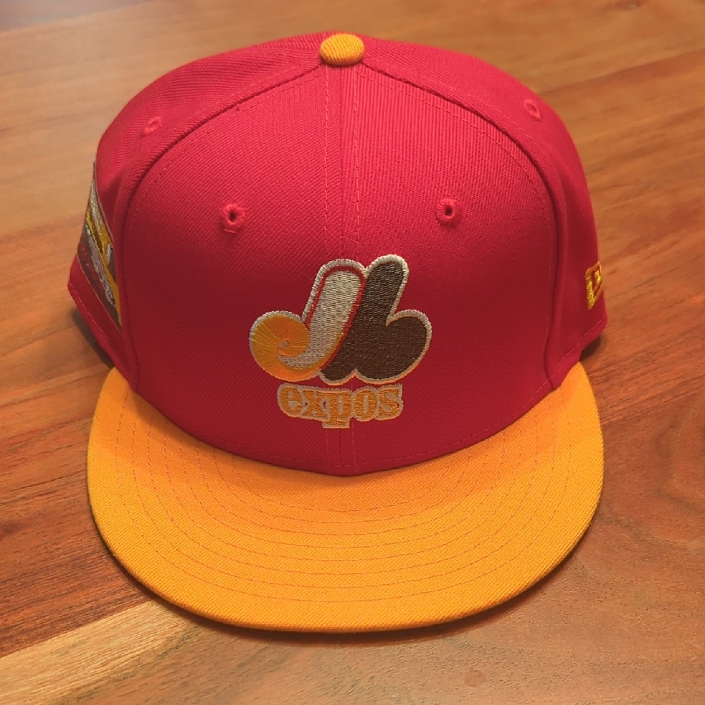 Montreal Expos Gold & Red Fitted Baseball Hat With Olympic Stadium Sidepatch